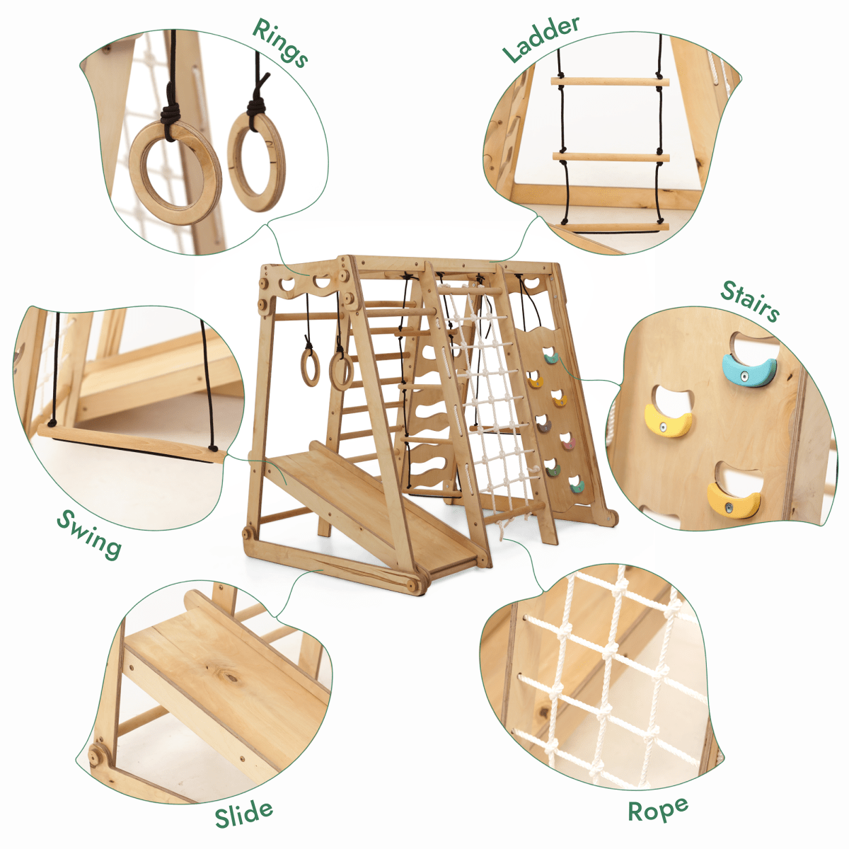 6in1 Indoor Jungle Gym for Toddler: Playground + Swings Set + Slide Board + Rope + Stairs-3