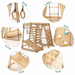 6in1 Indoor Jungle Gym for Toddler: Playground + Swings Set + Slide Board + Rope + Stairs-3