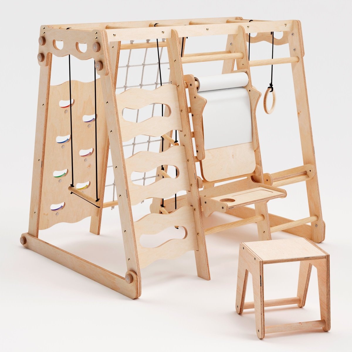 6in1 Indoor Jungle Gym for Toddler: Playground + Swings Set + Slide Board + Rope + Stairs-9