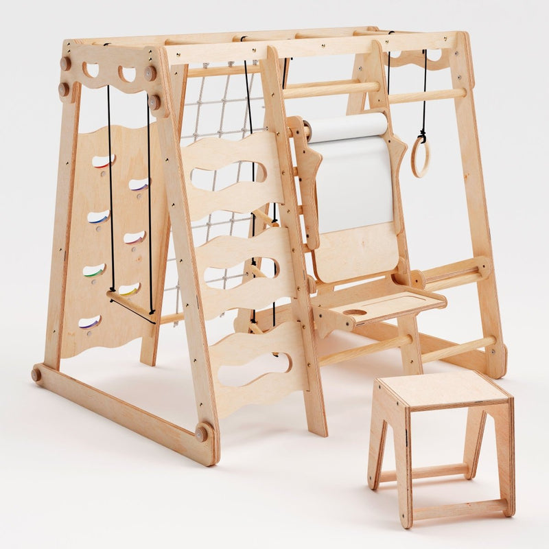 6in1 Indoor Jungle Gym for Toddler: Playground + Swings Set + Slide Board + Rope + Stairs-9