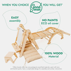 6in1 Montessori Climbing Frame Set: Triangle Ladder + Arch/Rocker + Slide/Ramp + Net + Cushion + Art Addition-6