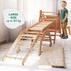 6in1 Montessori Climbing Frame Set: Triangle Ladder + Arch/Rocker + Slide/Ramp + Net + Cushion + Art Addition-9
