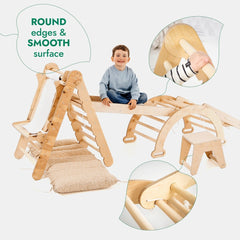 6in1 Montessori Climbing Frame Set: Triangle Ladder + Arch/Rocker + Slide/Ramp + Net + Cushion + Art Addition-5