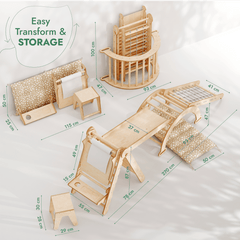 6in1 Montessori Climbing Frame Set: Triangle Ladder + Arch/Rocker + Slide/Ramp + Net + Cushion + Art Addition-2