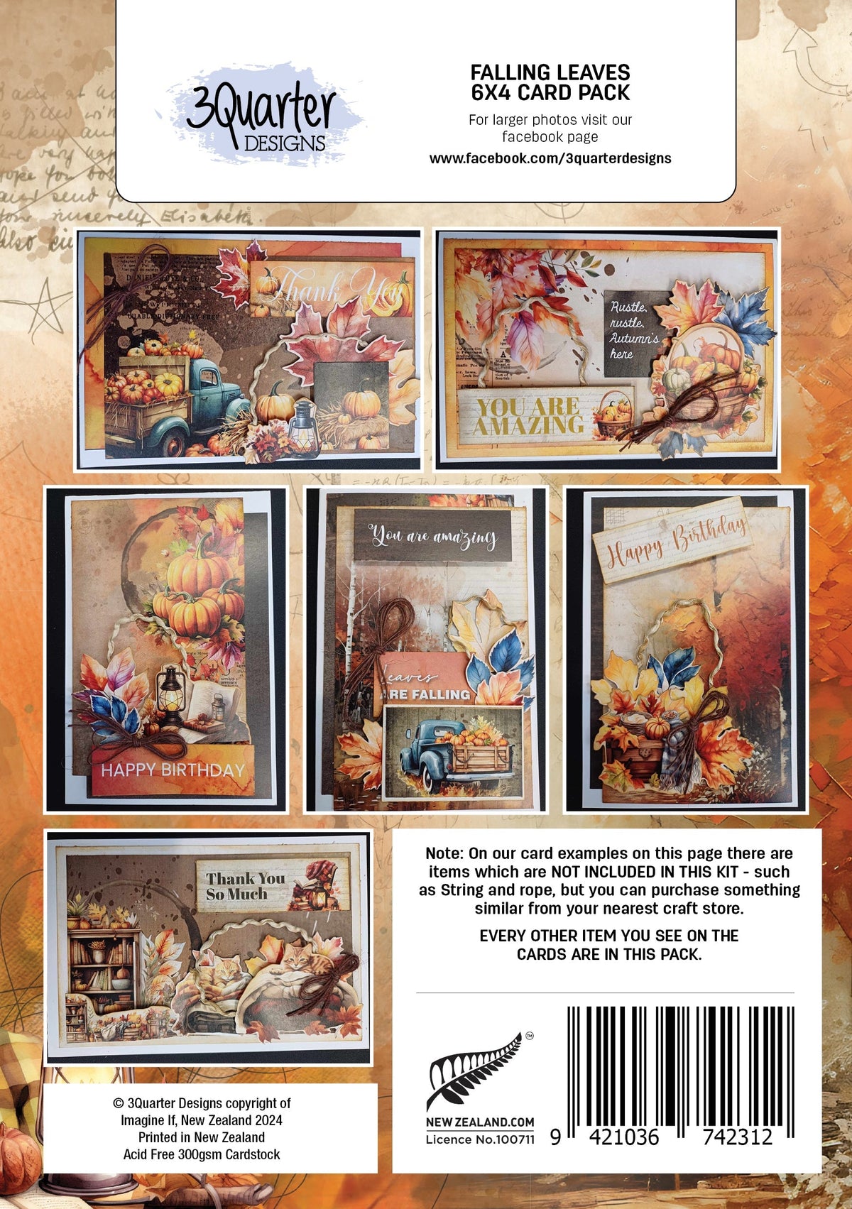 3Quarter Designs Falling Leaves 6x4 Card Pack-2