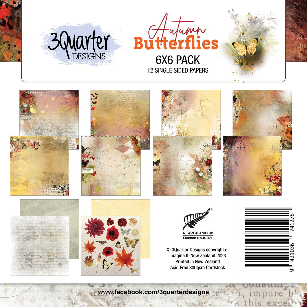3Quarter Designs - 6" X 6" Paper Pack - Autumn Butterfly-1