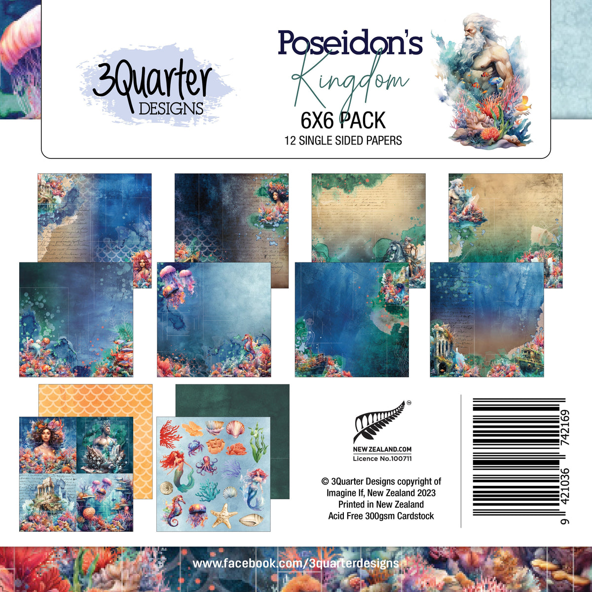 3Quarter Designs Royaume de Poséidon Pack de papiers 6x6-1