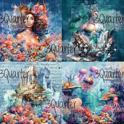 3Quarter Designs Royaume de Poséidon Pack de papiers 6x6-10