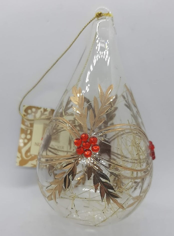 Glass Tear Drop Ornament with Red Berries-1