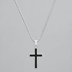 Men's Stainless Steel Silver and Black Cross Pendant Necklace-1