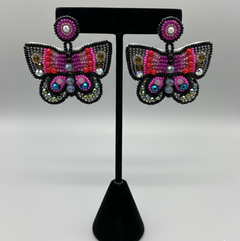 Butterfly Beaded Earrings - Black and Pink-1