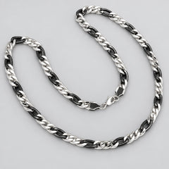 Men’s Two-Tone Stainless Steel & Black IP Figaro Chain Necklace for Bikers-1