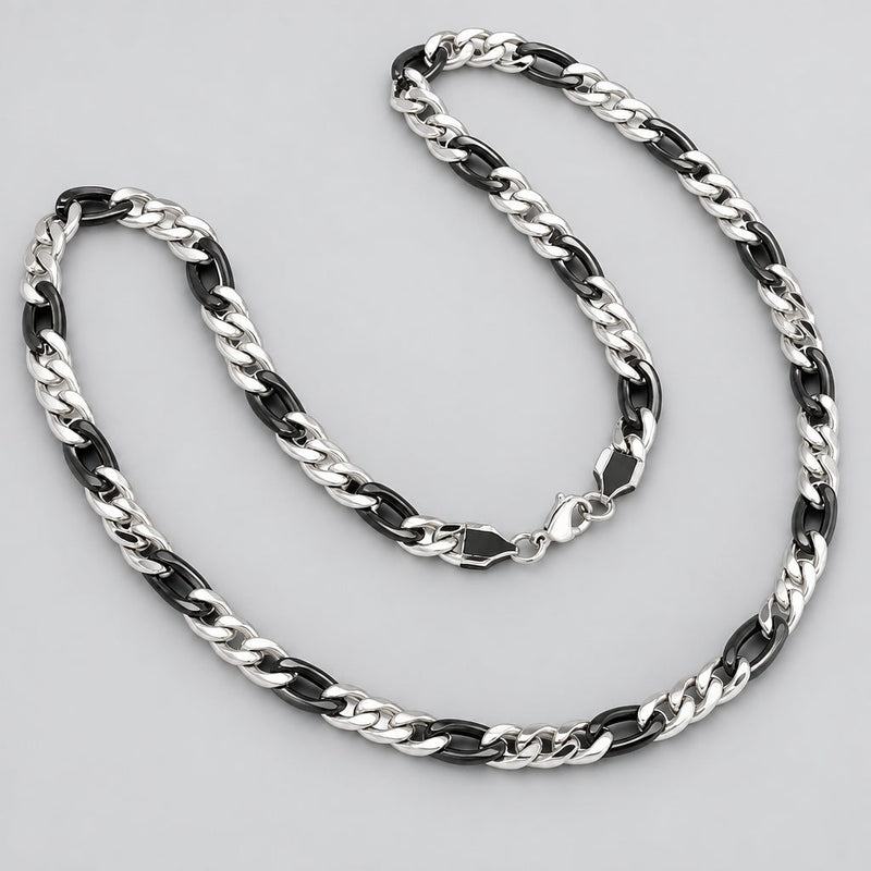 Men’s Two-Tone Stainless Steel & Black IP Figaro Chain Necklace for Bikers-1
