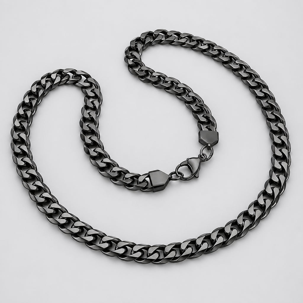 Unisex 24" Black IP Stainless Steel Cuban Link Chain Necklace. Rugged Biker Style-1