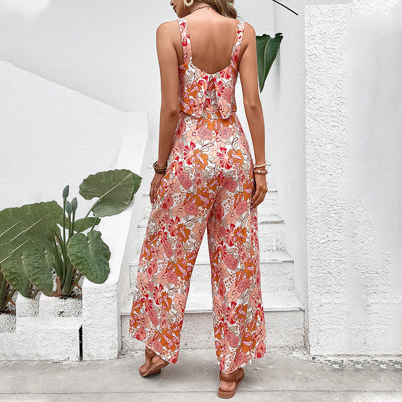 Women's Printed Square-Neck Camisole Cropped Jumpsuit-8