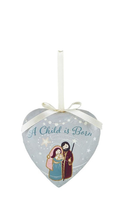 A Child Is Born Heart, Decoupage Ornament-1
