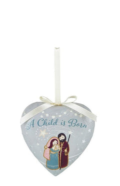 A Child Is Born Heart, Decoupage Ornament-1