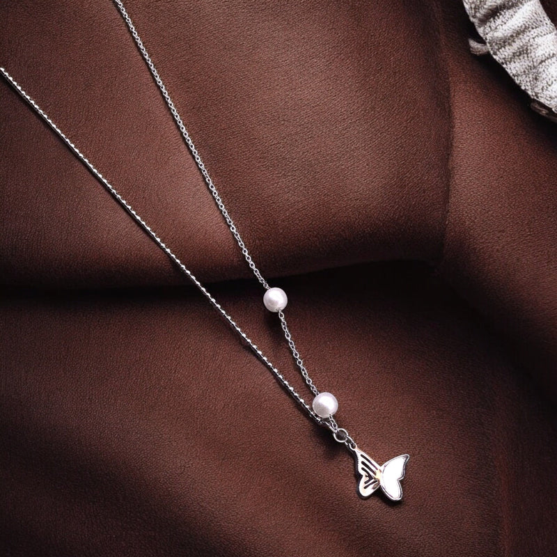 Butterfly Stainless Steel Necklace Pendants With Long Chain-3