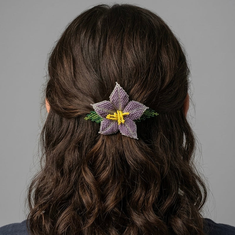 Dusty Lavender Ember Bloom Beaded Hair Barrette-2