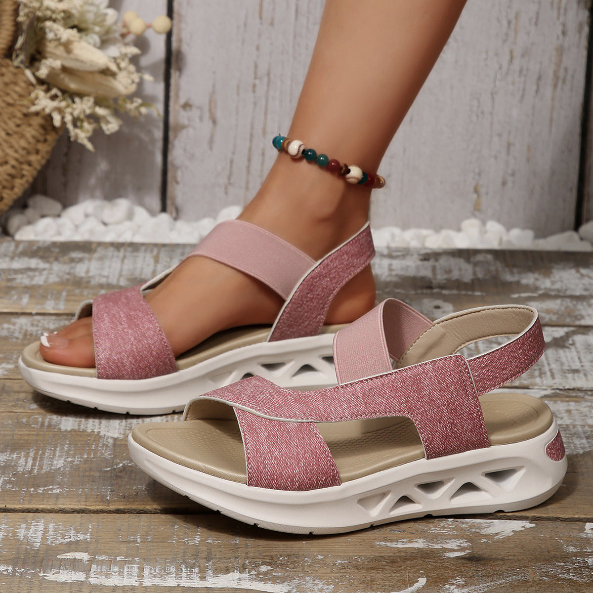 Women's Cloth Platform Beach Sandals-6
