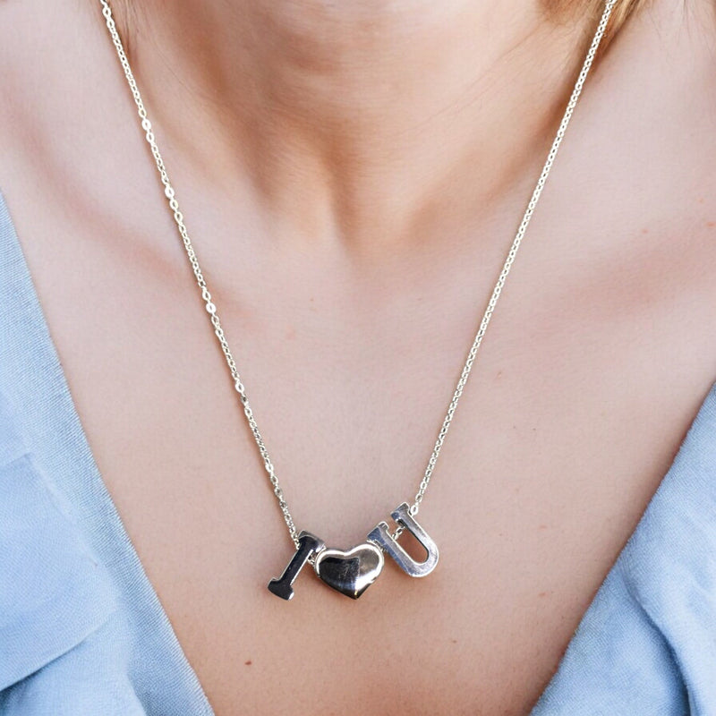 I Love U Stainless Steel Necklace Pendants With Long Chain-1