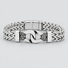 Men’s Stainless Steel Double Row Wheat Chain Bracelet. Biker Buckle Design-1