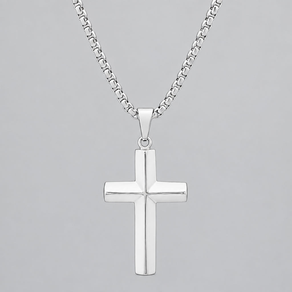 Men’s Stainless Steel Knife-Edge Cross Pendant Necklace. Polished Biker Jewellery-1