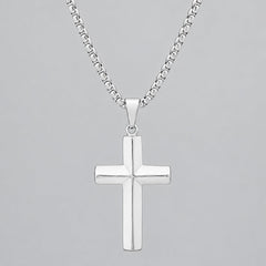 Men’s Stainless Steel Knife-Edge Cross Pendant Necklace. Polished Biker Jewellery-1