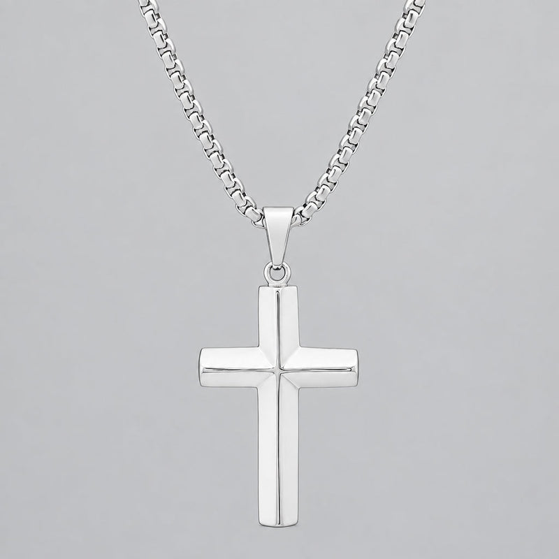 Men’s Stainless Steel Knife-Edge Cross Pendant Necklace. Polished Biker Jewellery-1