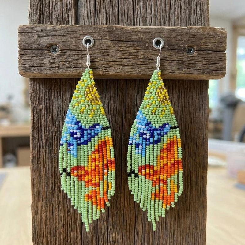 Green Sky Dancer Beaded Earrings-2