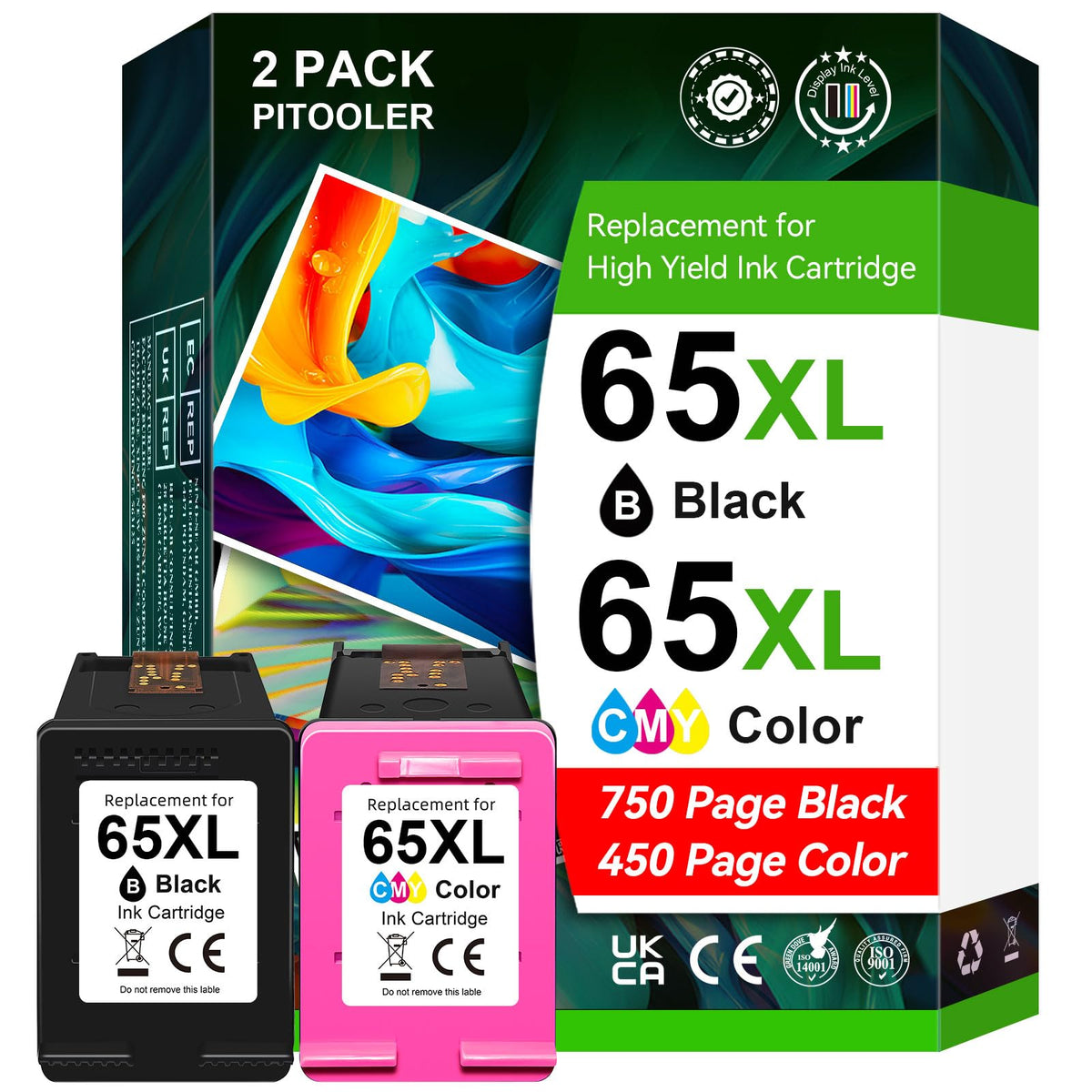 High Yield 65XL Black Color Ink Compatible for HP 65 Ink Cartridges, Compatible for HP 65XL Ink Cartridge Black/Color, Compatible for Envy 5055 5052 DeskJet 3755 3700 3752 2600 Printer 🍁 All In One Marketplace Canada