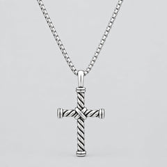 Men’s Stainless Steel Twisted Cable Cross Pendant Necklace. Oxidized Biker Jewellery-1