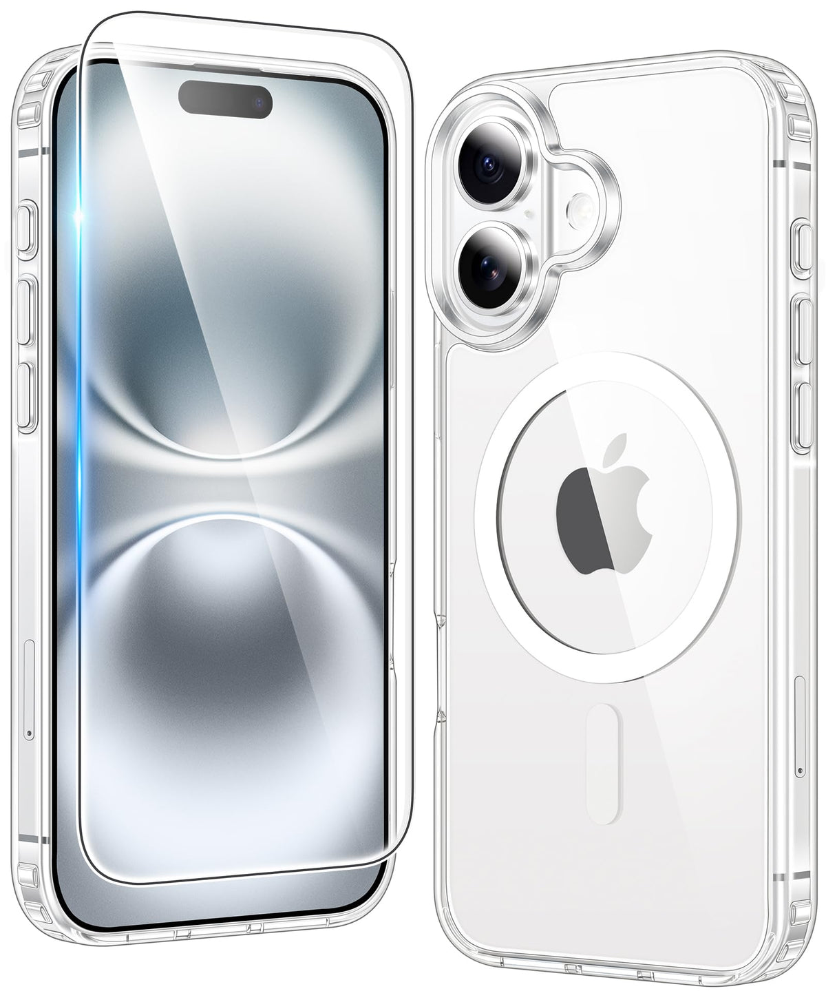 FNTCASE for iPhone 16 Case Clear: Magnetic Phone Cases with Screen Protector Drop Proof Compatible with Magsafe Slim Anti Yellowing Rugged Shockproof Protective Cell Cover (A-Clear Magnetic)