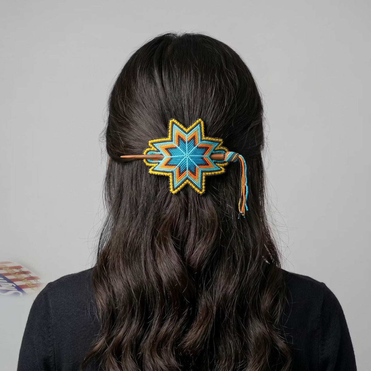Blue Handmade Beaded Star Barrette-7