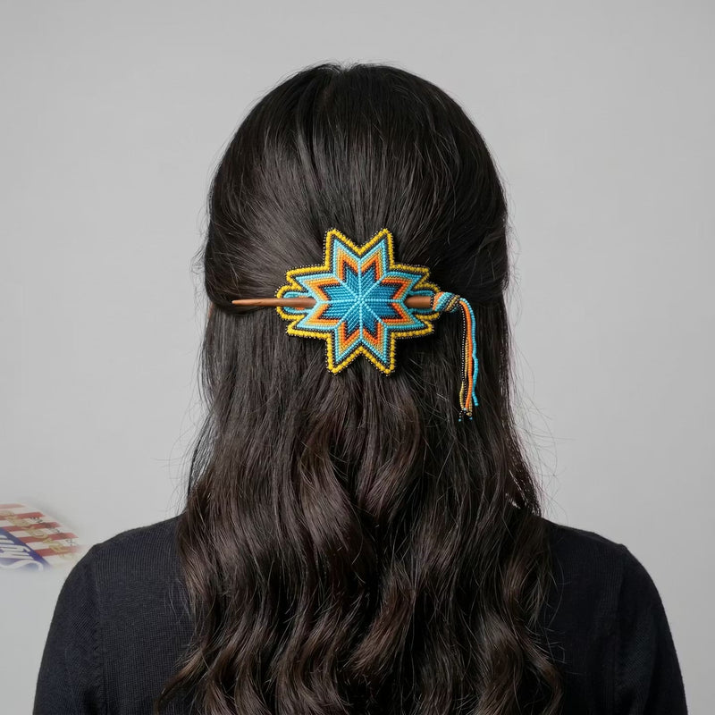 Blue Handmade Beaded Star Barrette-7