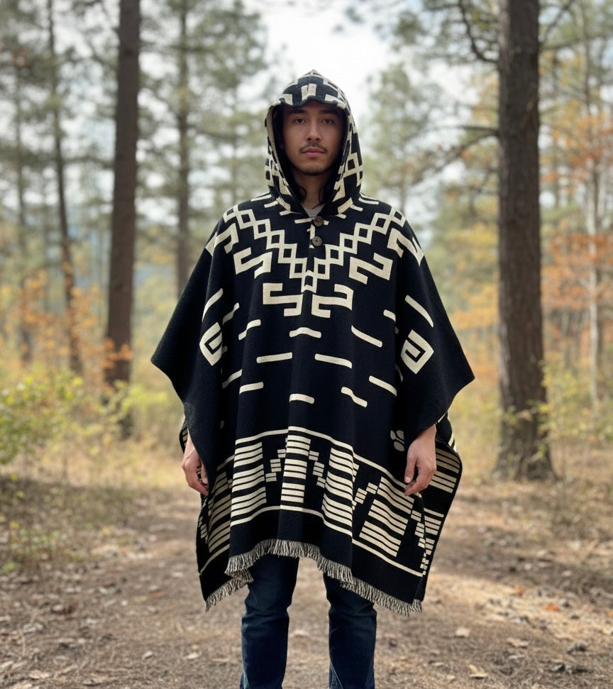 Southwestern style HandMade Wool Poncho-2