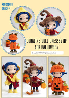 Coraline doll dresses up for halloween: Doll crochet tutorial-1