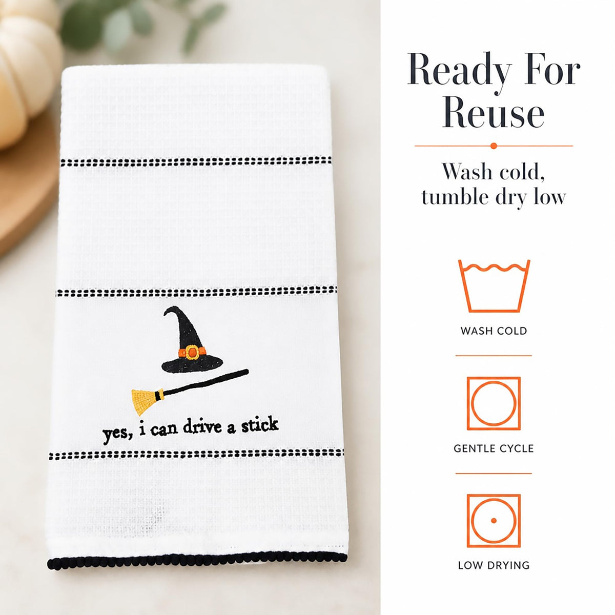 Mud Pie Halloween Towel, Drive Stick, 16 1/2" x 26"-4