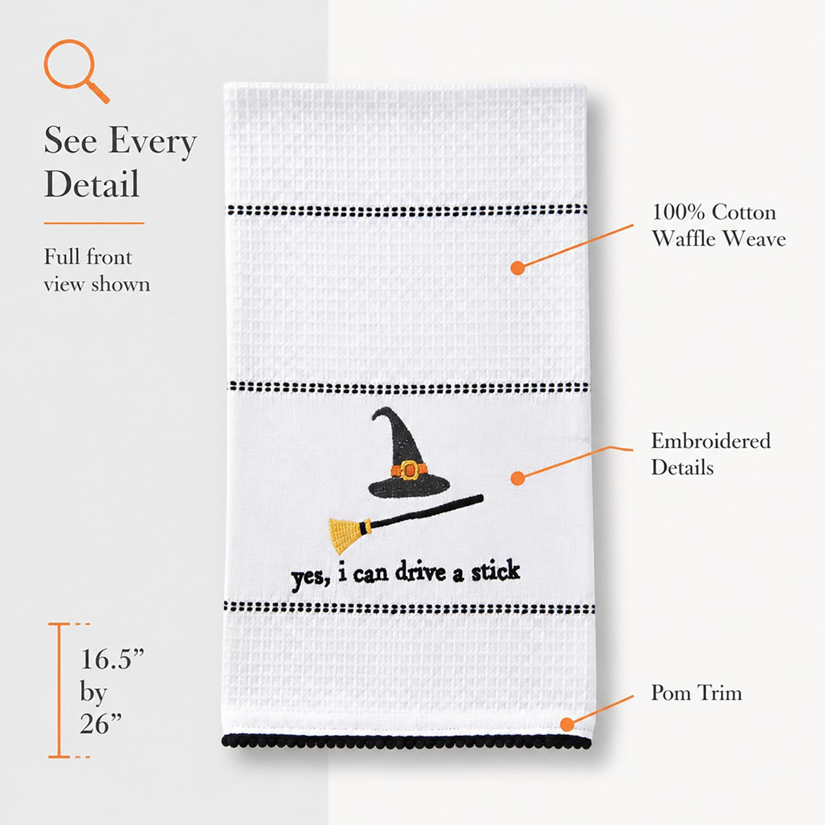 Mud Pie Halloween Towel, Drive Stick, 16 1/2" x 26"-9