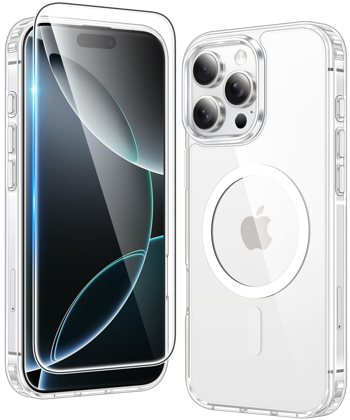 FNTCASE for iPhone 16 Pro Case: Clear Magnetic Phone Cases with Screen Protector Slim Anti Yellowing Rugged Shockproof Protective Transparent Cell Phone Cover (A-Clear Magnetic)