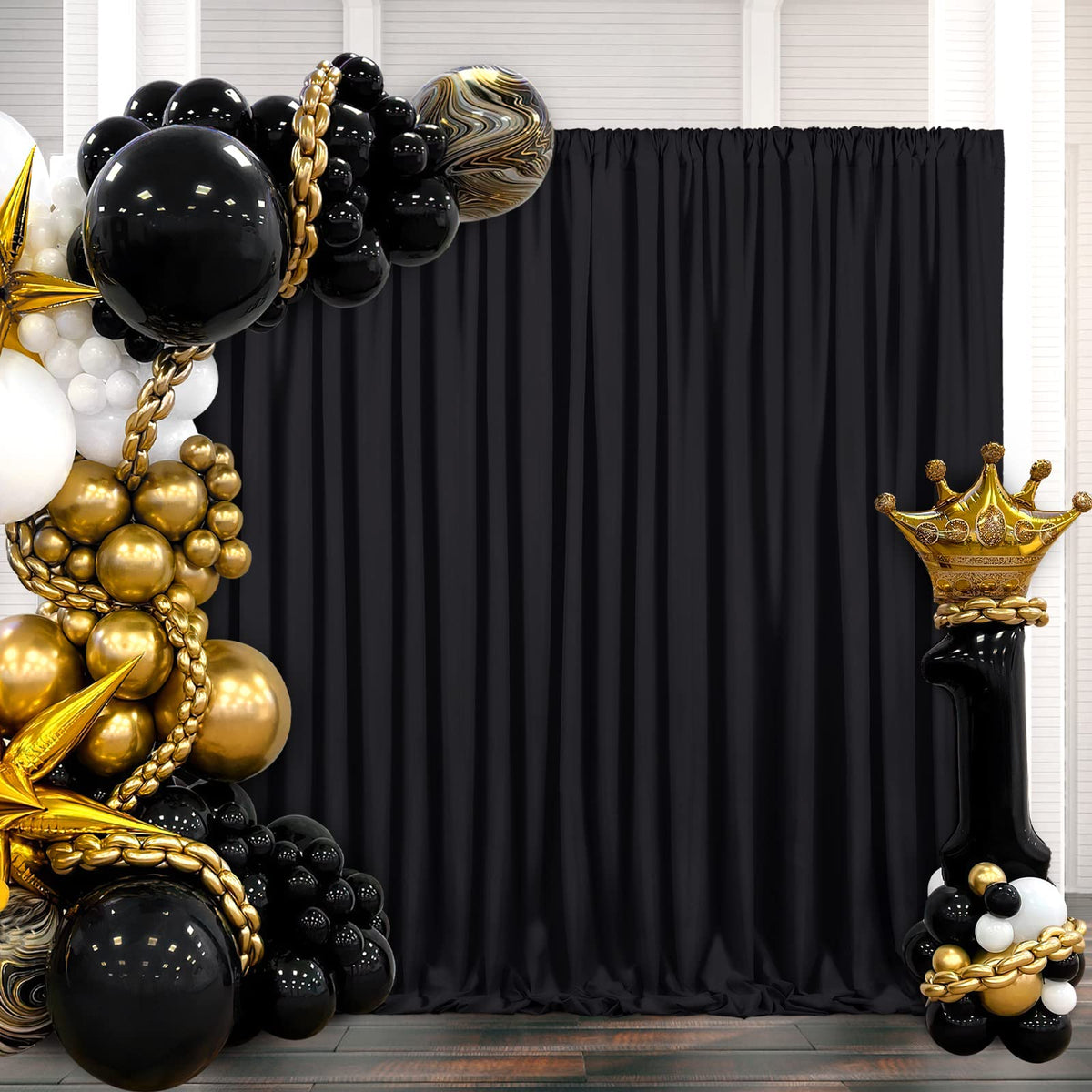 Backdrop Curtains Black Polyester Backdrop for Curtains 2 Packs 5ftx8ft-2