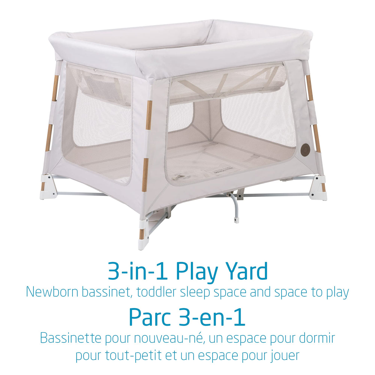 Maxi-Cosi Swift Playard, Playpen with 3-in-1 (Newborn bassinet, toddler, play), Portable, ultra comfort, 1 step fold, travel bag included, Horizon Sand