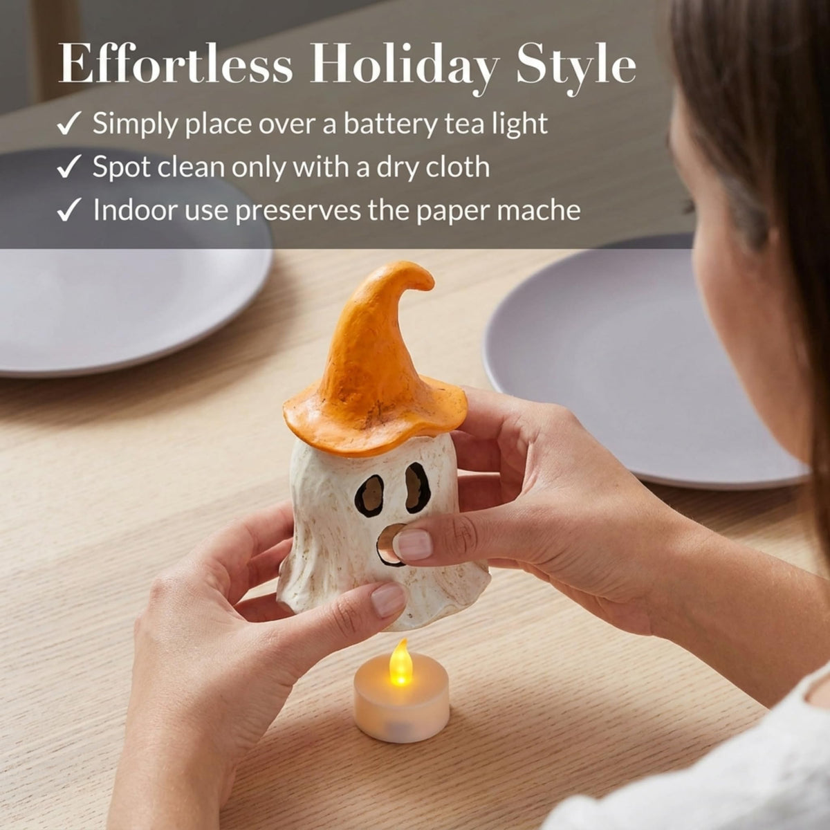 Mud Pie Halloween Lantern, Orange Ghost Witch Lantern, 3.75 x 6.75 Inch-6