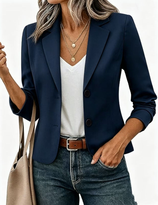 Women’s Solid Color Long Sleeve Blazer Cardigan – Casual Slim-Fit Suit Jacket-8