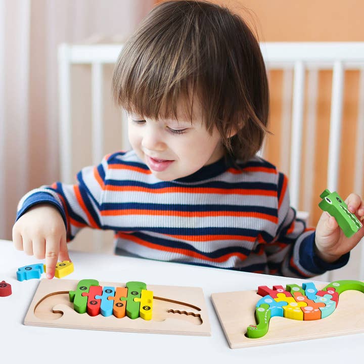 Fun Little Toys - 4-Pack Wooden Puzzles for Toddlers - Ages 2–4-8