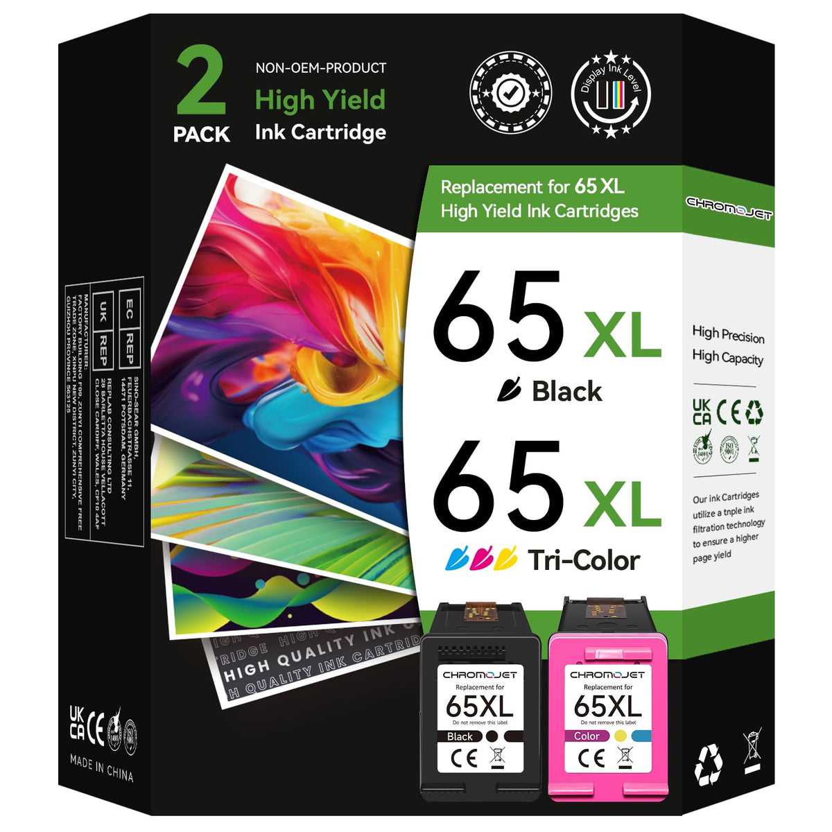 Chromojet 65XL Ink Cartridge Black Color Combo Pack Compatible for HP 65 Ink Cartridges fit for DeskJet 3755 2655 3752 2600 3700 2652 3720 2622 2620 Envy 5055 5052 5000 5010 5070 5030 Printer,2 Pack 🍁 All In One Marketplace Canada