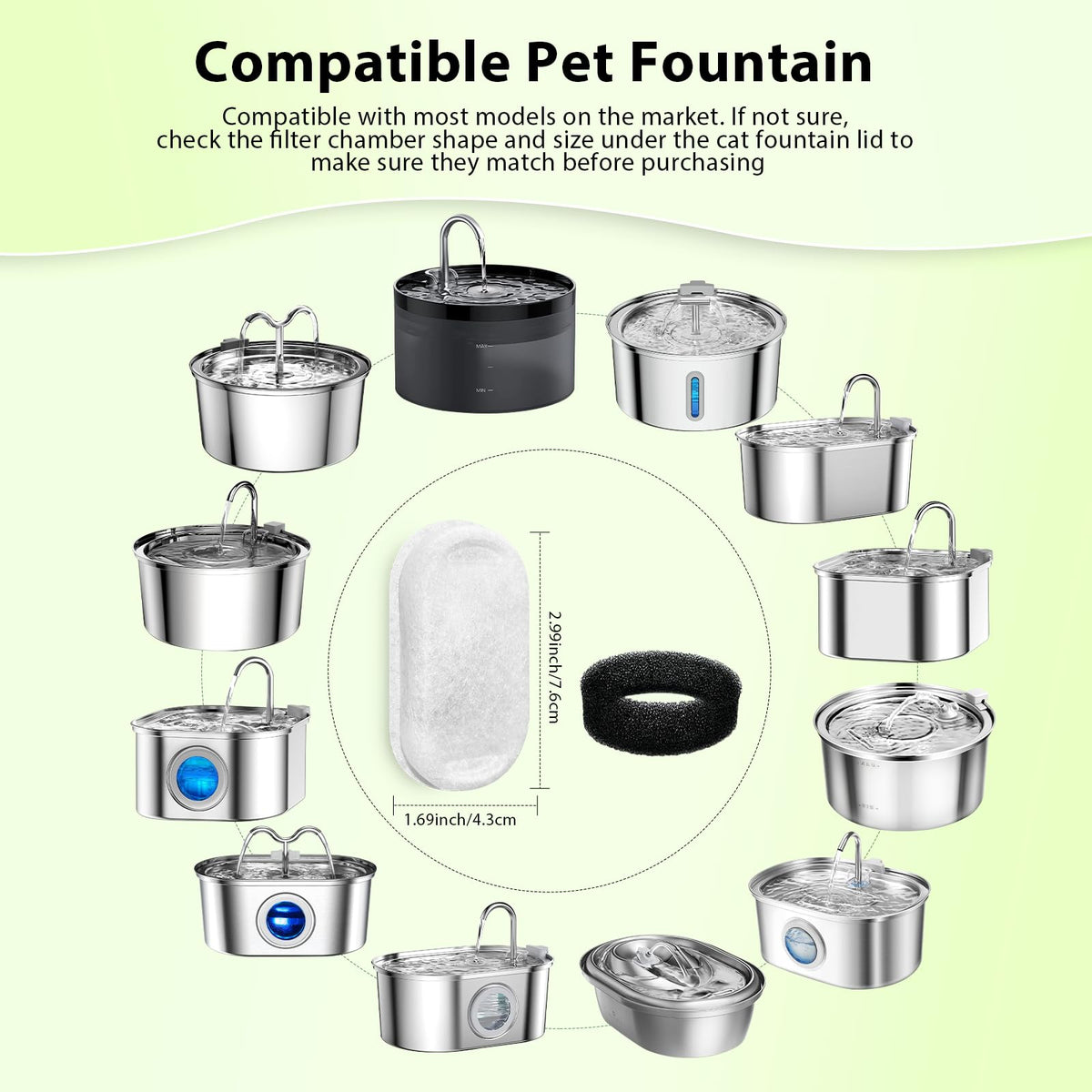 Cat Water Fountain Filters - 24 Pack Cat Fountain Filters for 3.2L/108oz & 2L/67oz Pet Water Fountain, Three-Layer Filtration Replacement Filters(12+12 Pack), Package Amount for 6 Months 🍁 All In One Marketplace Canada