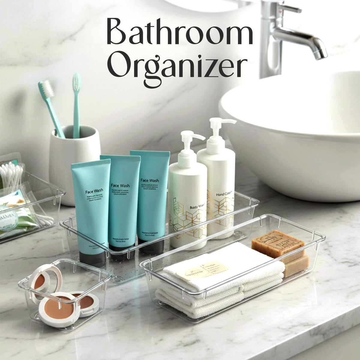 KICHLY 25 Pack Clear Plastic Desk Supplies Organizer, 4 Sizes Desk Drawer Organizer for Office Supplies, Vanity Organizers, Makeup, Gadgets, & Jewelry Storage Bins 🍁 All In One Marketplace Canada