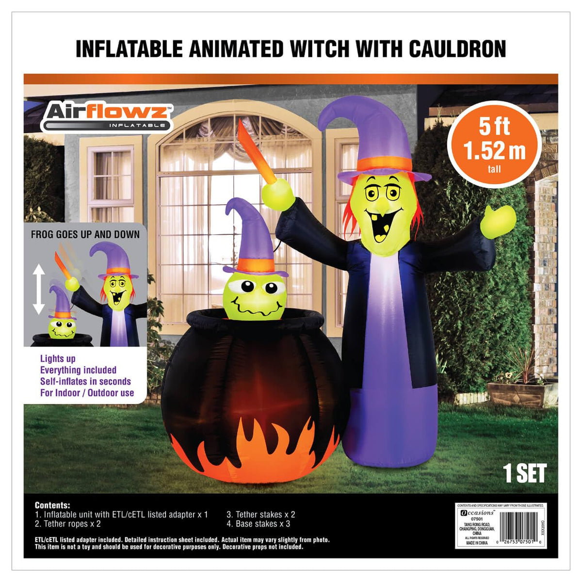 Occasions Halloween 5 Foot Inflatable Animated Witch with Cauldron-3