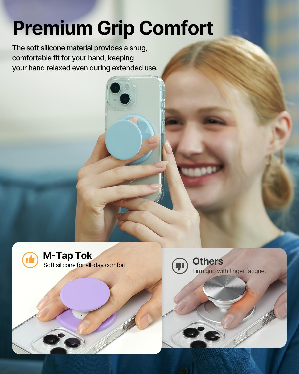 Sinjimoru for MagSafe Phone Grip, Soft Silicone Magnetic Finger Grip for iPhone 17/16/15/14/13, Comfortable One-Touch Holding, M-Tap Tok Black